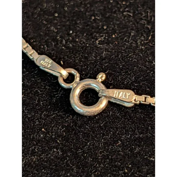 30-Inch Sterling Silver Necklace Square Crystal Pendant Italy 925 10g Elegant - Picture 3 of 15